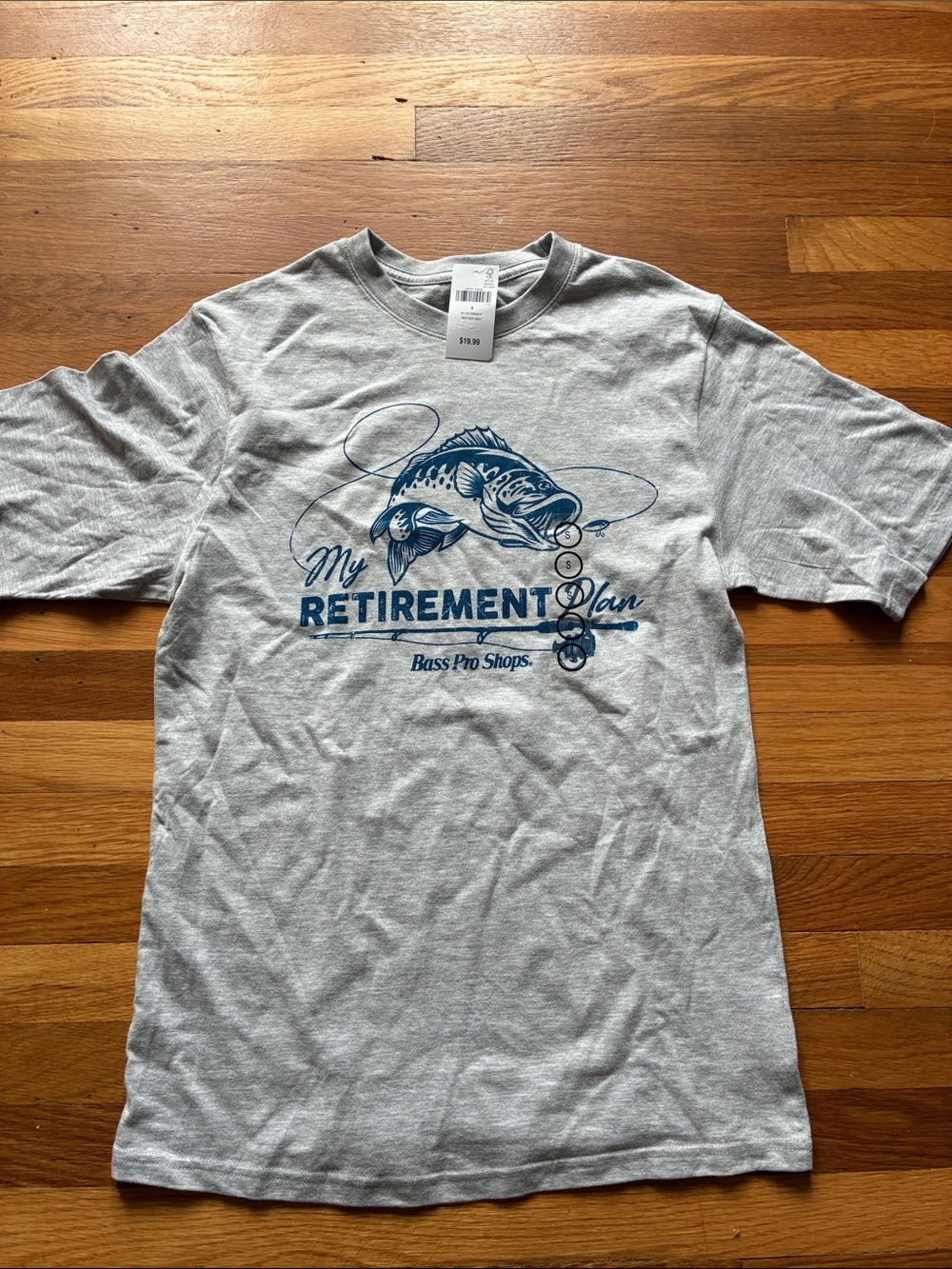 Bass Pro Shops "My Retirement Plan" Graphic Tee - Light Gray & Navy size small